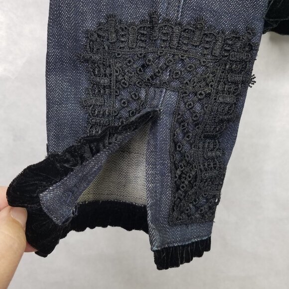 I.N.C. Jean Jacket Women's L Lace Velvet Beaded Button Hook Closure Denim VTG - Picture 13 of 16